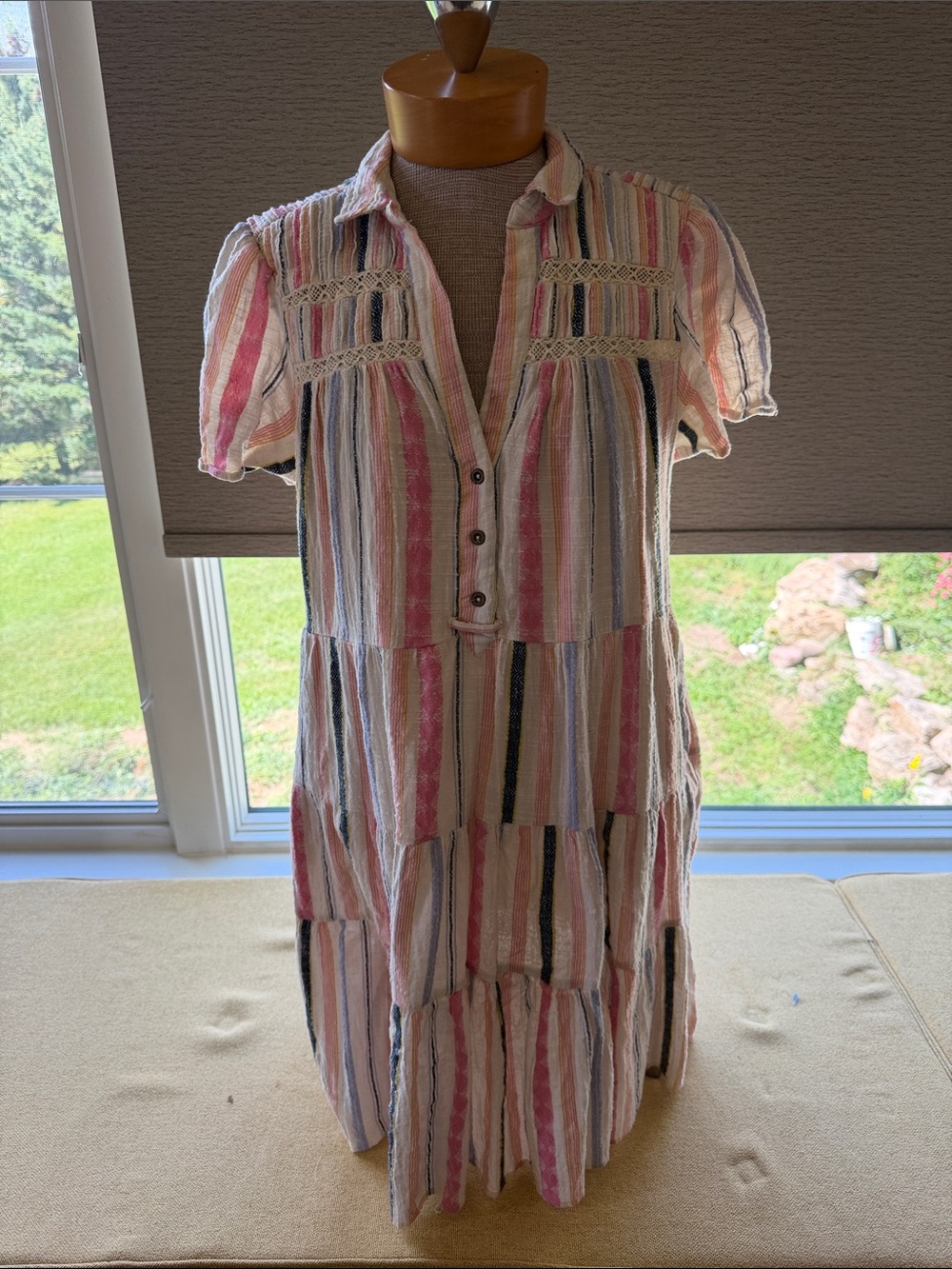 Anthropologie Striped Tiered Button-Front Women’s Dress - Pink & White